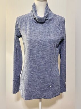 Gap Fit Athleisure Funnel Neck Pullover Blue Stripe Size Medium